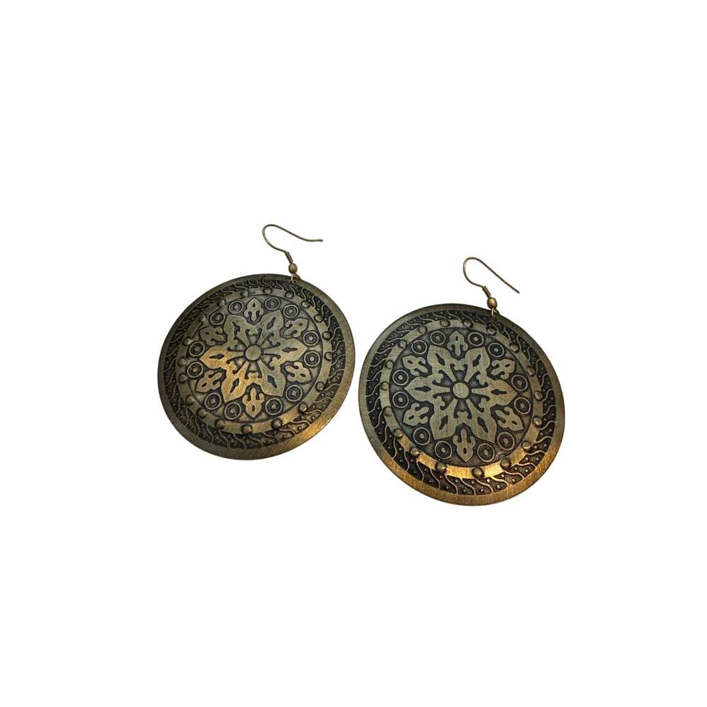 Classic Floral Brass Disk Greek/Roman Inspired Earrings